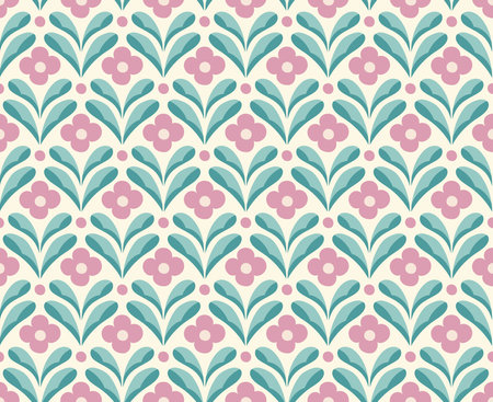 Seamless pattern with decorative flowers and leafs in pastel colorsのイラスト素材