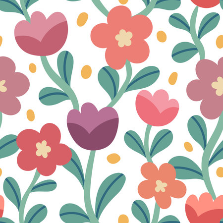 Seamless floral pattern with flowers and leaves. Vector illustration.のイラスト素材