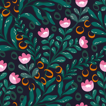 Seamless floral pattern with flowers and leaves. Vector illustration.のイラスト素材