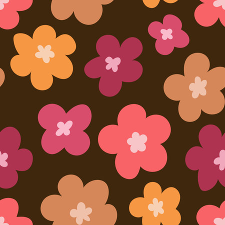 Seamless pattern with flowers on brown background. Vector illustration.のイラスト素材