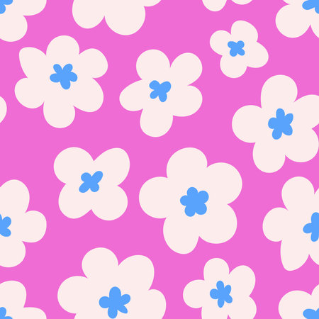 Seamless pattern with flowers on pink background. Vector illustration.のイラスト素材
