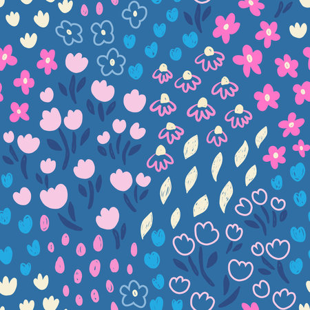 Seamless pattern with cute flowers. Hand drawn vector illustration.のイラスト素材