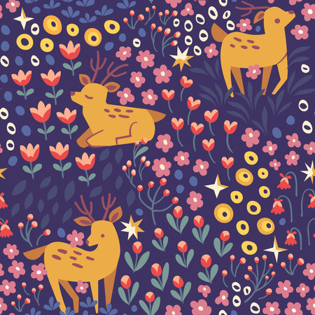 Seamless pattern with cute deer and flowers. Vector illustration.のイラスト素材