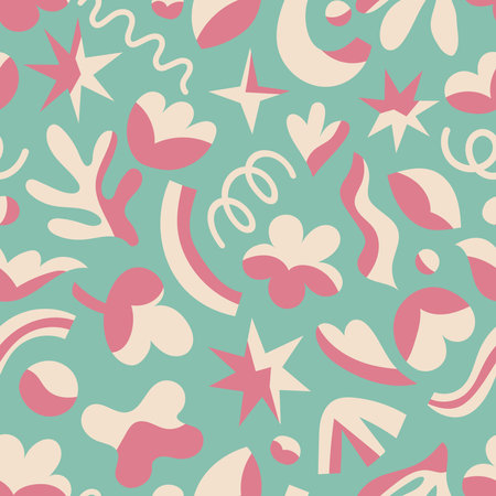 Seamless pattern with stars and flowers in pastel colors.のイラスト素材