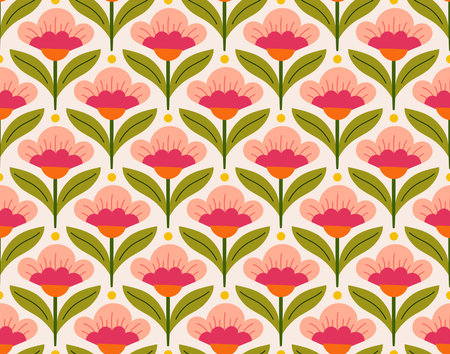 Seamless pattern with flowers. Vector illustration in flat style.のイラスト素材