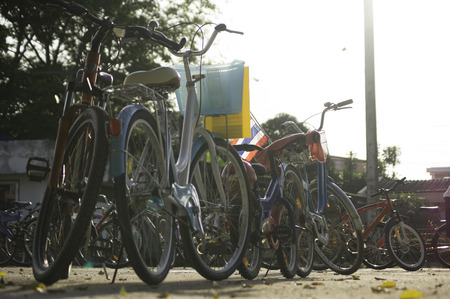 many bicycles with beautiful lightの写真素材
