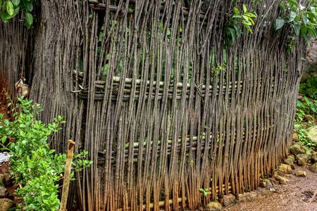 rural boundary compound temporary woven bambooの写真素材
