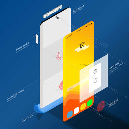 Notch-less-future-plan smartphone concept with very full screen and no more buttonのイラスト素材