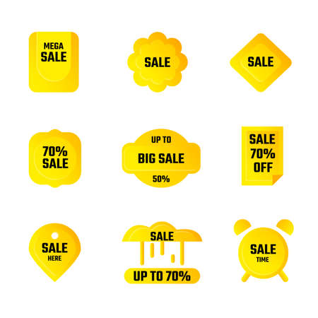 Yellow Gold Sales Label for discount and promotion purpose. Easy to use, edit, and recolor.のイラスト素材