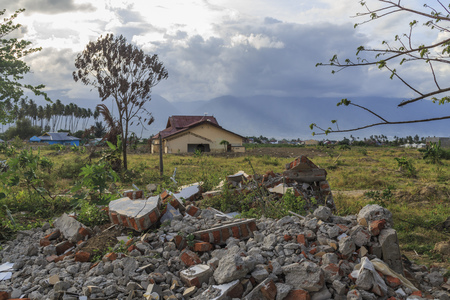 severe damage from earthquake and liquefaction natural disasters in Petobo village, Palu city, Central Sulawesi, indonesiaの写真素材