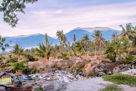 One year since Indonesiaâs Petobo Palu Central Sulawesi was hit by a triple whammy of a 7.4-magnitude earthquake, a tsunami and soil liquefactionの写真素材