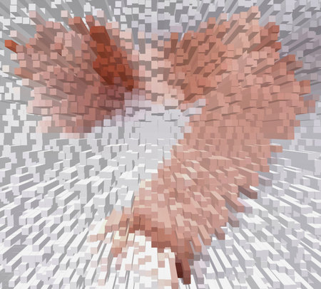 A textured, heart-shaped form rendered with a pixelated or extruded effect against a white background.の写真素材