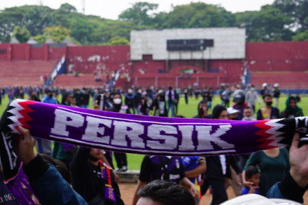 The supporters of Persik Kediri. Persik is one of the Indonesian football clubのeditorial素材