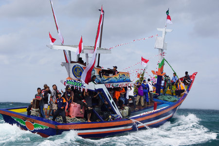 Petik laut ceremony on tambakrejo beach. Petik laut is Javanese fisherman thanksgiving and one of...
