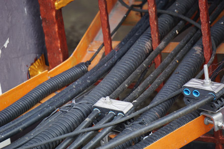Electric cable network with a natural background.