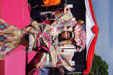 Unidentified Thai people in traditional costume in Nakhon Ratchasima, Thailand.
