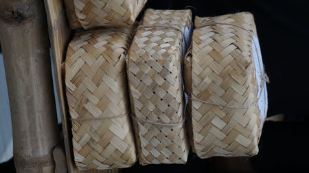 Indonesian rice box. This box is made of woven bamboo. This menu usually contains rice, fried...