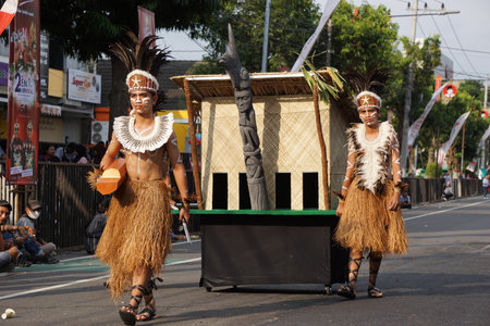 Indonesian with a traditional costume from central papua at BEN Carnivalのeditorial素材