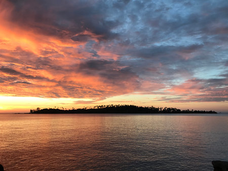 beautiful colour sky on the sea and islandの写真素材