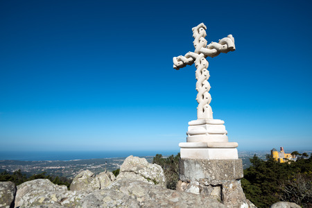 The twisted cross at the Pena National Palace, Romanticist palace in Sao Pedro de Penaferrim.のeditorial素材