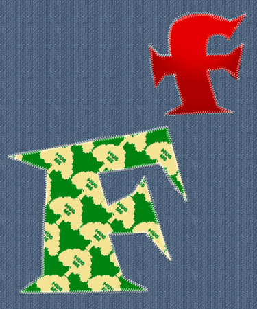 Handmade letter F on Background of jeans.の写真素材