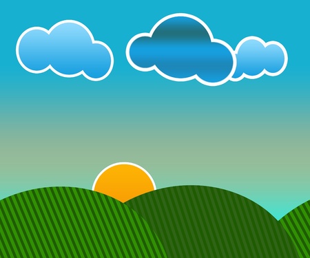 Vector illustration of an idyllic sunny nature background with a blue gradient stripes sky, green grass layers of grass and sky.の写真素材
