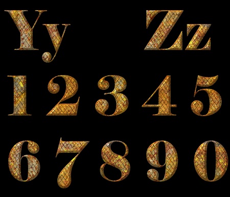 rusty metal font, isolated on black backgroundの写真素材