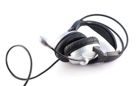 Headset and microphone on white backgroundの写真素材