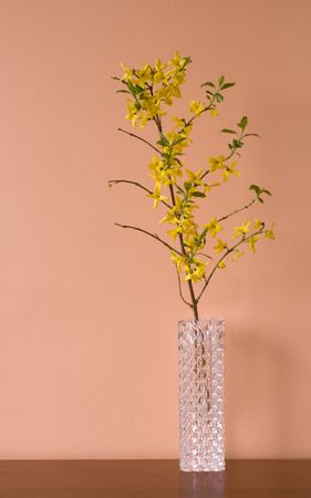 Tall beautiful flower vase on a wall shelfの写真素材