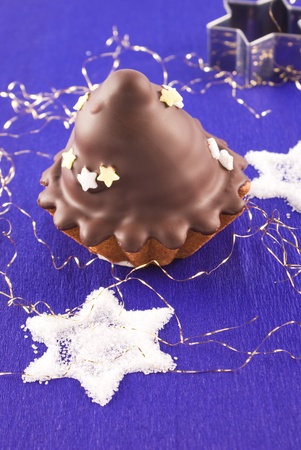 christmas chocolate glazed muffinの写真素材