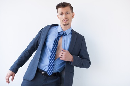 Lost Messy Business Man in Unbuttoned Shirtの写真素材