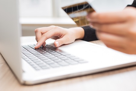 Cropped View of Person Making Online Paymentの写真素材