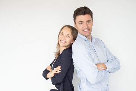 Closeup of Smiling Successful Woman and Man Teamの写真素材