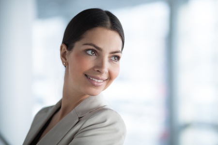 Closeup of Smiling Pretty Middle-aged Business Ladyの写真素材