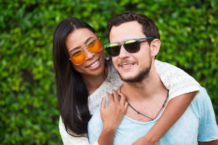 Closeup of Happy Young Multi-ethnic Coupleの写真素材