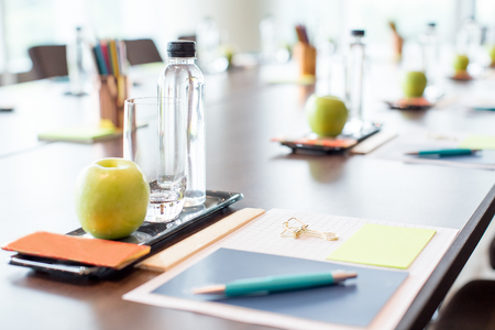 Conference Table With Water and Stationery