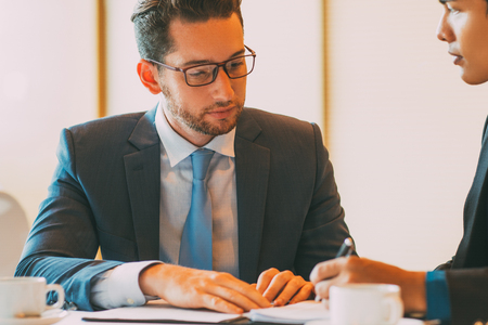 Closeup of Boss Interviewing Applicantの写真素材