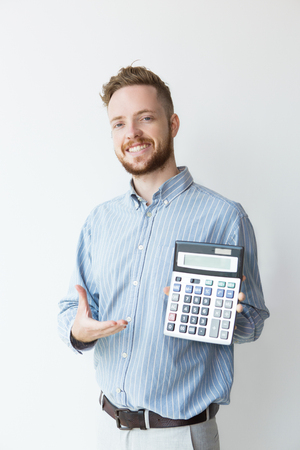 Portrait of Content Young Manager with Calculatorの写真素材