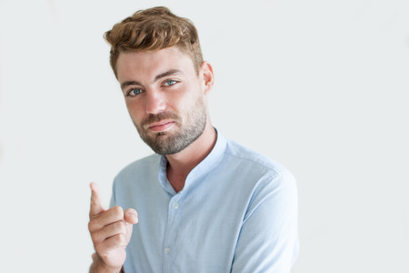 Inspired with New Idea Young Man Raising Fingerの写真素材