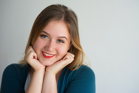 Closeup of Cute Smiling Young Beautiful Womanの写真素材