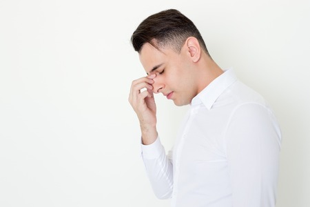 Profile of Serious Handsome Man Thinking Deepの写真素材