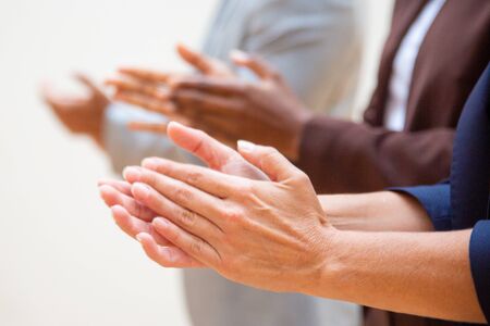 Business people applauding speaker during training. Closeup of clapping hands. Ovation, applause or seminar conceptの写真素材