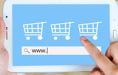 On line shopping on tablet screen, e-commerce conceptの写真素材
