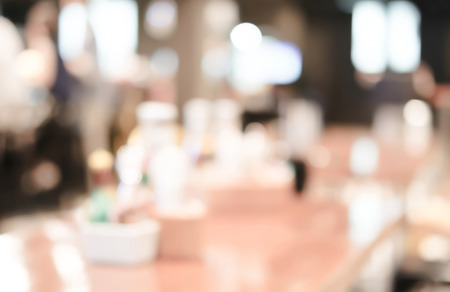 Blurred restaurant with bokeh background, foods and drinksの写真素材