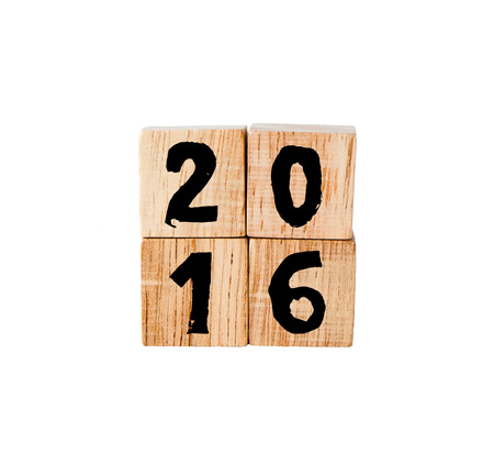 2016 New Year wooden cubes isolated on white background.