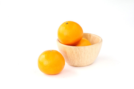 Oranges on wooden blow isolated on white backgound, Fresh friutの写真素材