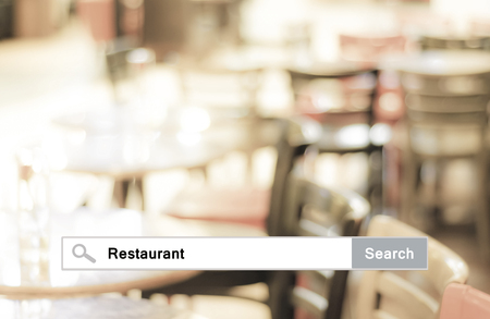 Word Restaurant written on search bar over blur restaurant background, web banner, restaurant reservation, food online, food delivery conceptの写真素材