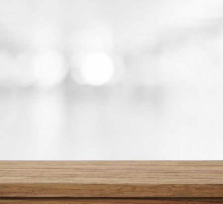 Empty wood table over blur bokeh, vintage, background, template, product display montage