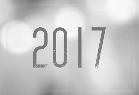 2017 on abstract blur festive bokeh background, new year concept, black and white, monochromeの写真素材