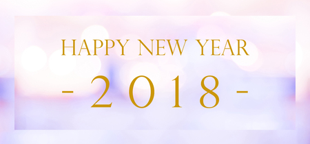 Happy New Year 2018 on blur abstract bokeh background, new year greeting card, banner